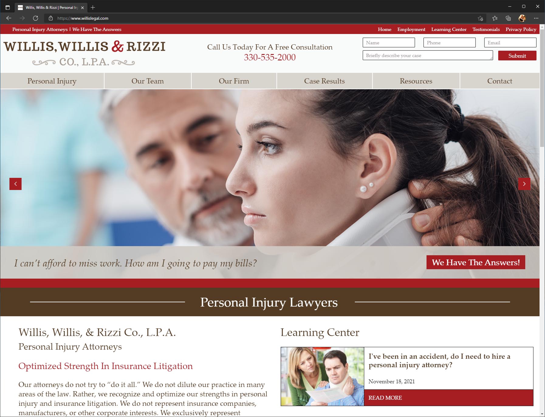 Willis, Willis & Rizzi Co., L.P.A. of Akron, Ohio Launches New Website for WillisLegal.com