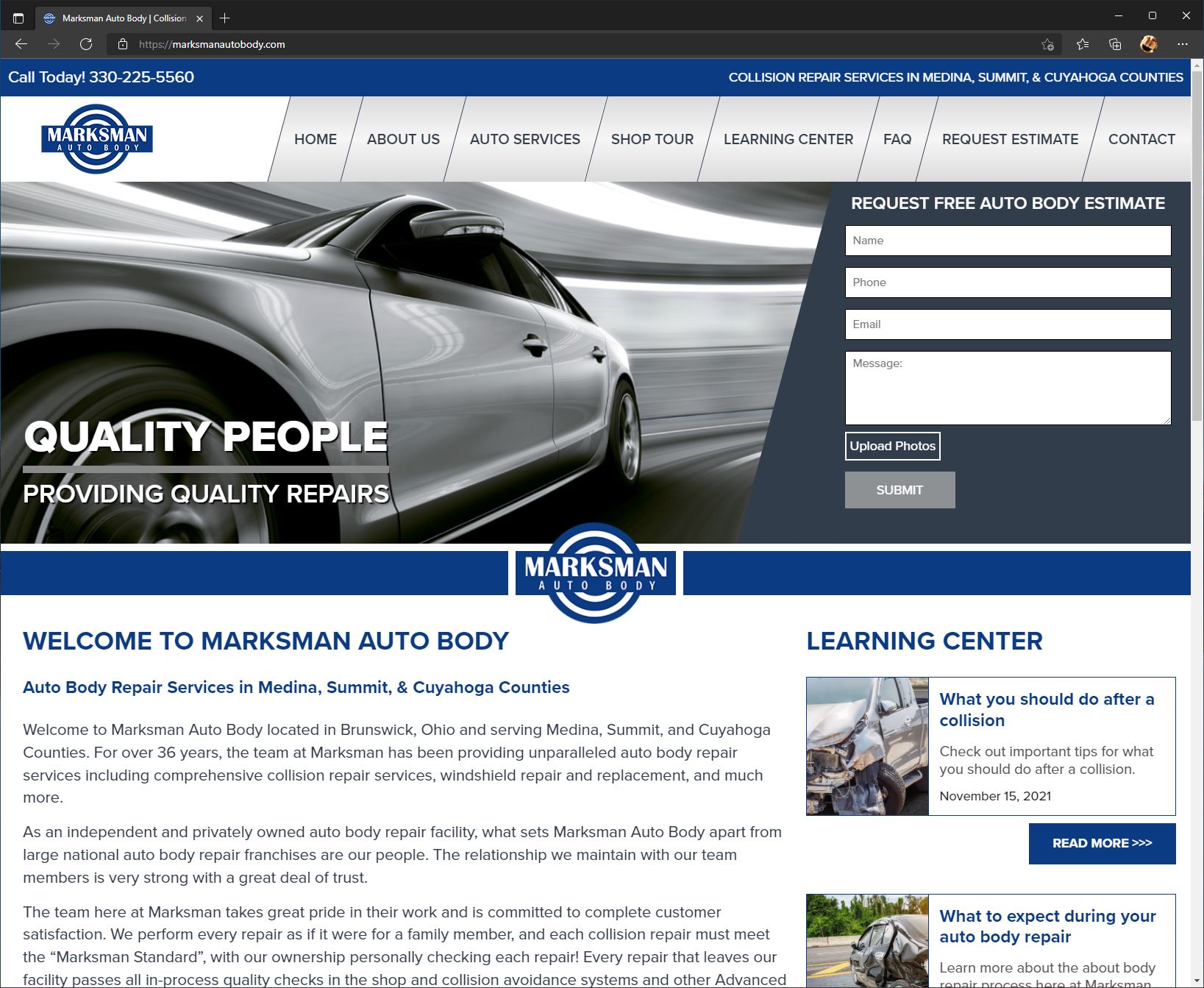 Marksman Auto Body of Brunswick, Ohio Launches New Website